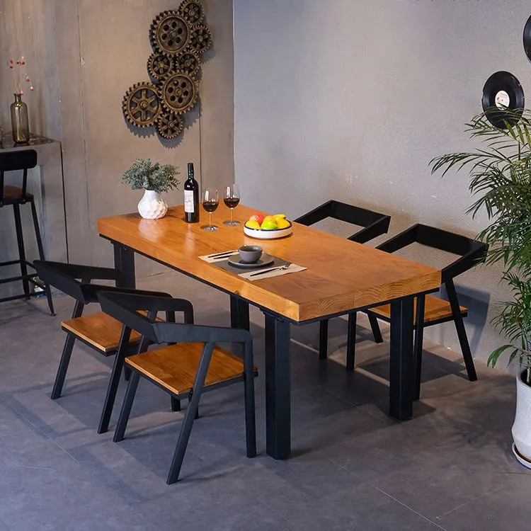 Tavolo da pranzo con piano legno massello Tavolo rettangolare industriale con 4 gambe Clearhalo