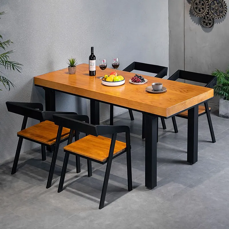 Tavolo da pranzo con piano legno massello Tavolo rettangolare industriale con 4 gambe Clearhalo