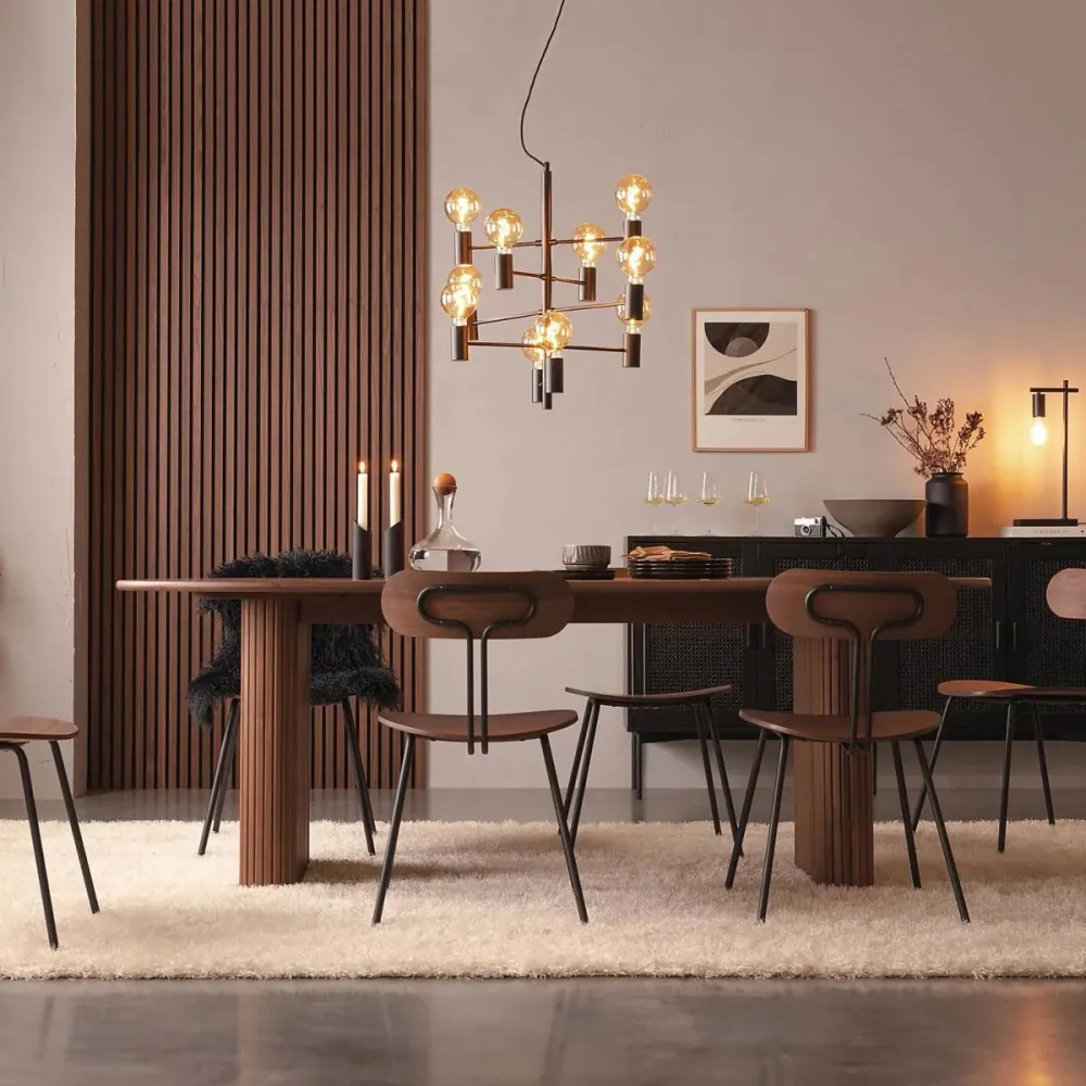 Tavolo da pranzo con piano legno massello Tavolo ovale moderno con doppio piedistallo per cucina Clearhalo