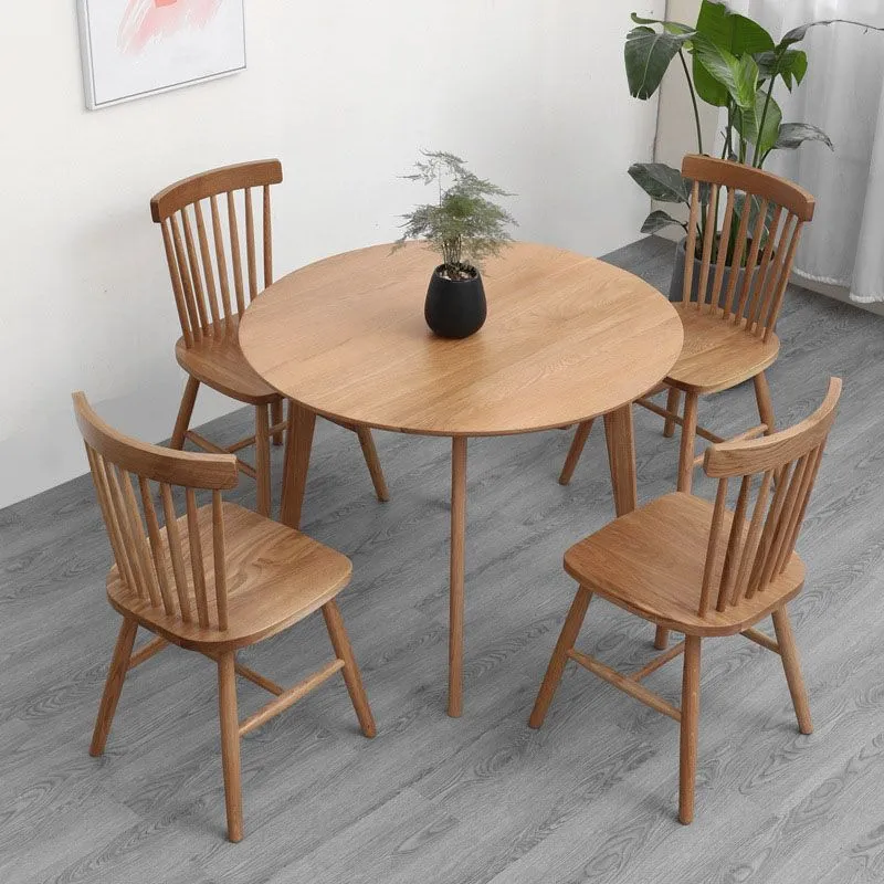 Tavolo da pranzo con piano legno massello Tavolo da pranzo rotondo moderno con 4 gambe Clearhalo