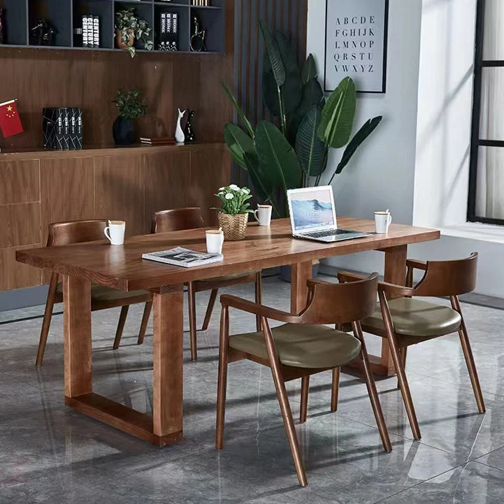 Tavolo da pranzo con piano legno massello Tavolo rettangolare moderno con base slitta Clearhalo