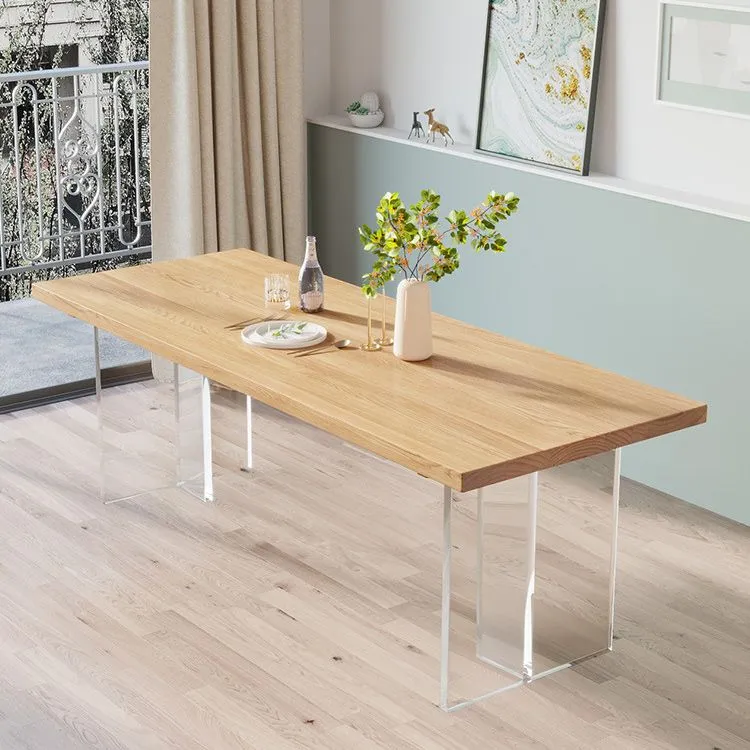 Tavolo da pranzo con piano legno di pino Tavolo moderno legno massello con base slitta Clearhalo