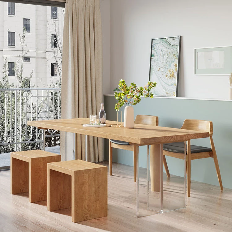 Tavolo da pranzo con piano legno di pino Tavolo moderno legno massello con base slitta Clearhalo