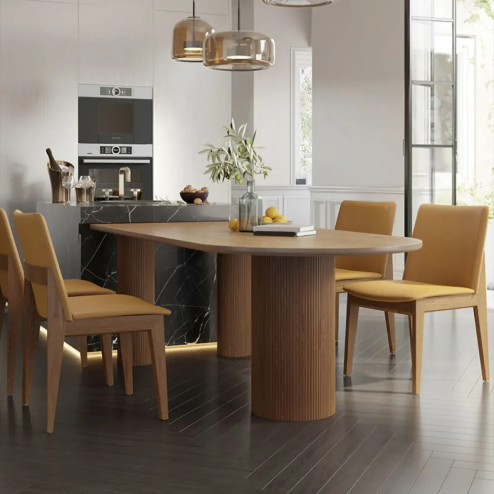 Tavolo da pranzo con piano legno di pino Tavolo moderno legno massello con 3 gambe Clearhalo