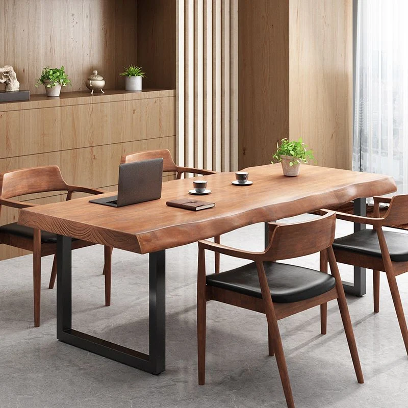 Tavolo da pranzo con piano legno di pino Tavolo rettangolare con base slitta nero Clearhalo