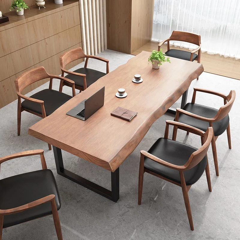 Tavolo da pranzo con piano legno di pino Tavolo rettangolare con base slitta nero Clearhalo