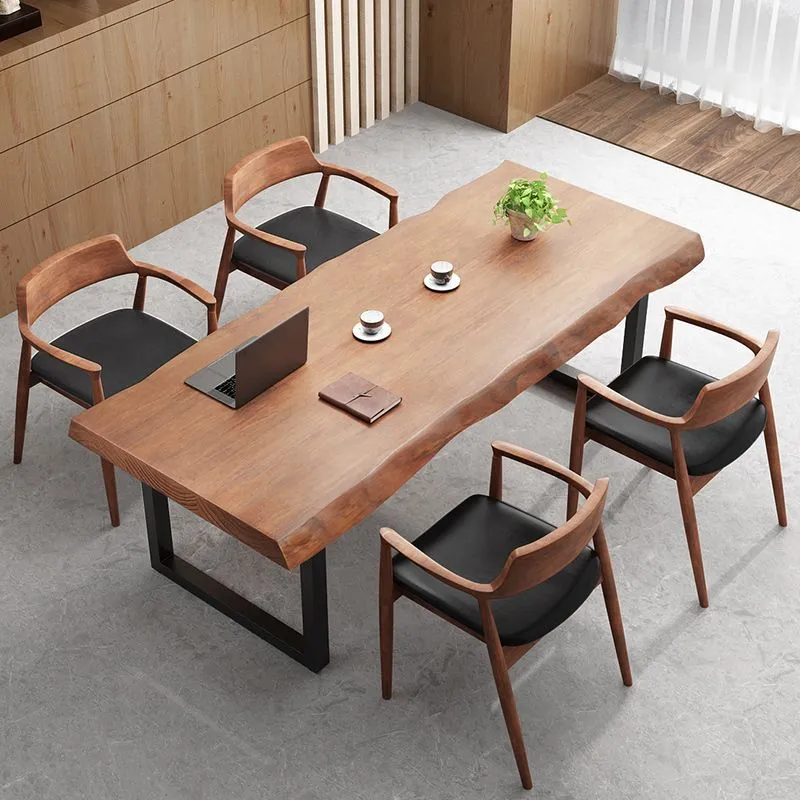Tavolo da pranzo con piano legno di pino Tavolo rettangolare con base slitta nero Clearhalo