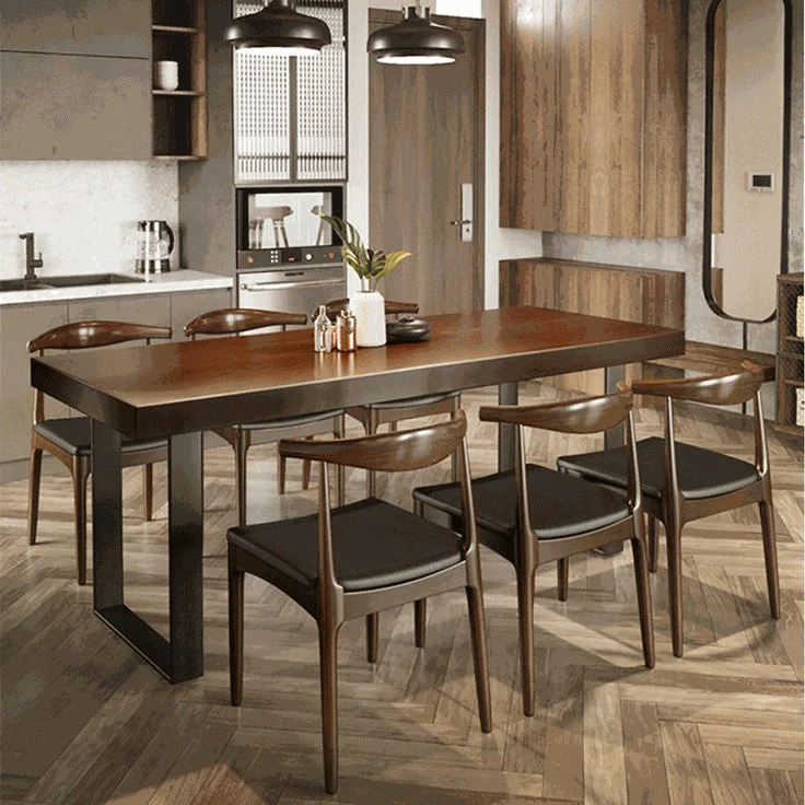 Tavolo da pranzo con piano legno Tavolo rettangolare industriale con base slitta nero Clearhalo