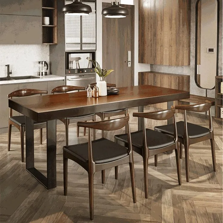 Tavolo da pranzo con piano legno Tavolo rettangolare industriale con base slitta nero Clearhalo