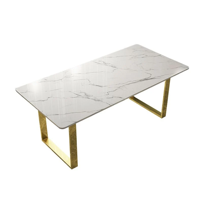 Tavolo da pranzo con piano marmo Tavolo da pranzo moderno rettangolare con base slitta Clearhalo