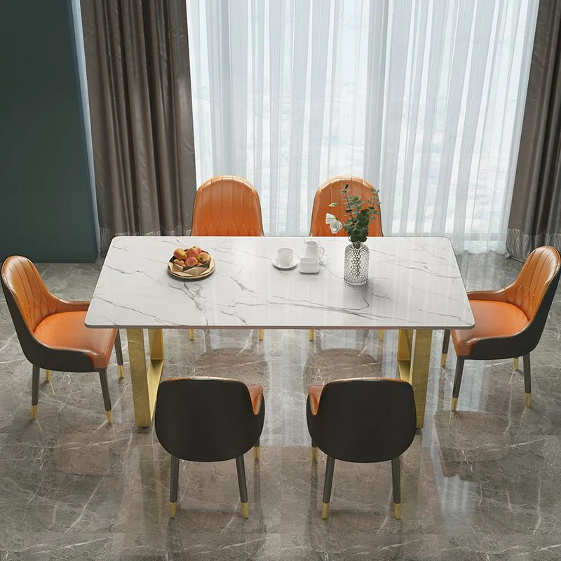 Tavolo da pranzo con piano marmo Tavolo da pranzo moderno rettangolare con base slitta Clearhalo