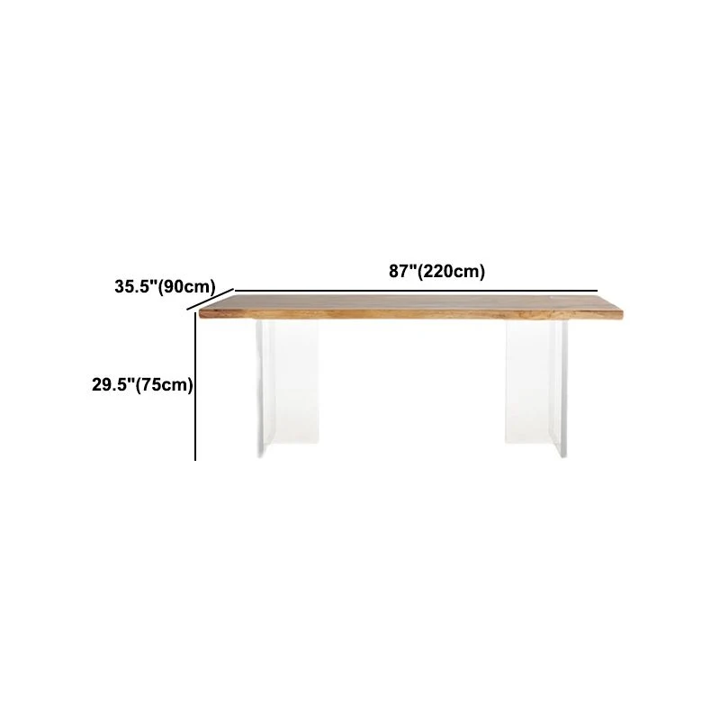 Tavolo da pranzo con piano noce naturale Tavolo moderno con base acrilico trasparente rettangolare Clearhalo