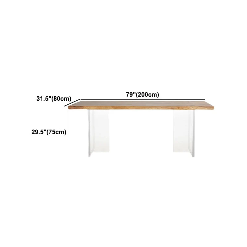 Tavolo da pranzo con piano noce naturale Tavolo moderno con base acrilico trasparente rettangolare Clearhalo