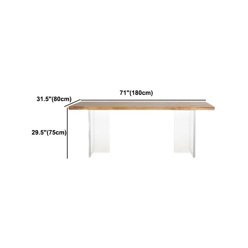 Tavolo da pranzo con piano noce naturale Tavolo moderno con base acrilico trasparente rettangolare Clearhalo