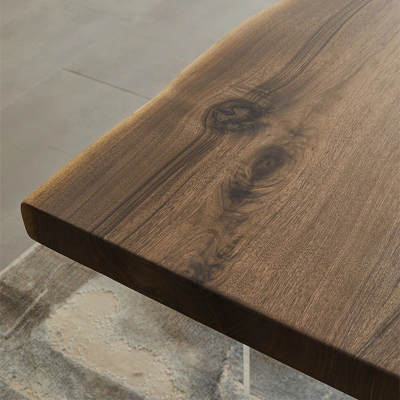 Tavolo da pranzo con piano noce naturale Tavolo moderno con base acrilico trasparente rettangolare Clearhalo