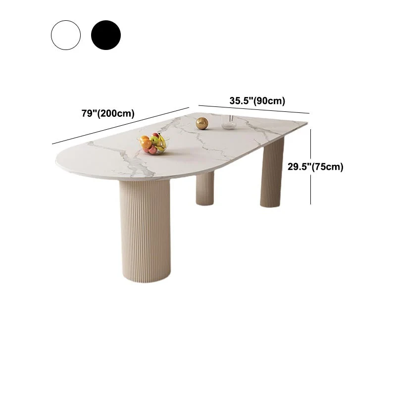 Tavolo da pranzo con piano ovale bianco Tavolo da pranzo moderno con piano pietra per sala da pranzo Clearhalo