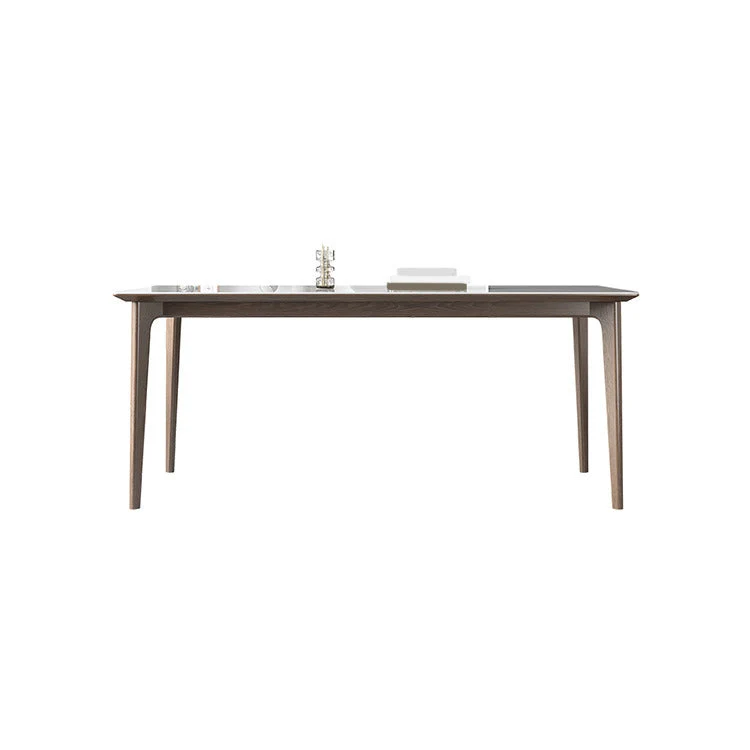 Tavolo da pranzo con piano pietra bianca Tavolo da pranzo moderno Mid-Century con 4 gambe legno Clearhalo