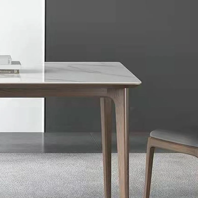 Tavolo da pranzo con piano pietra bianca Tavolo da pranzo moderno Mid-Century con 4 gambe legno Clearhalo