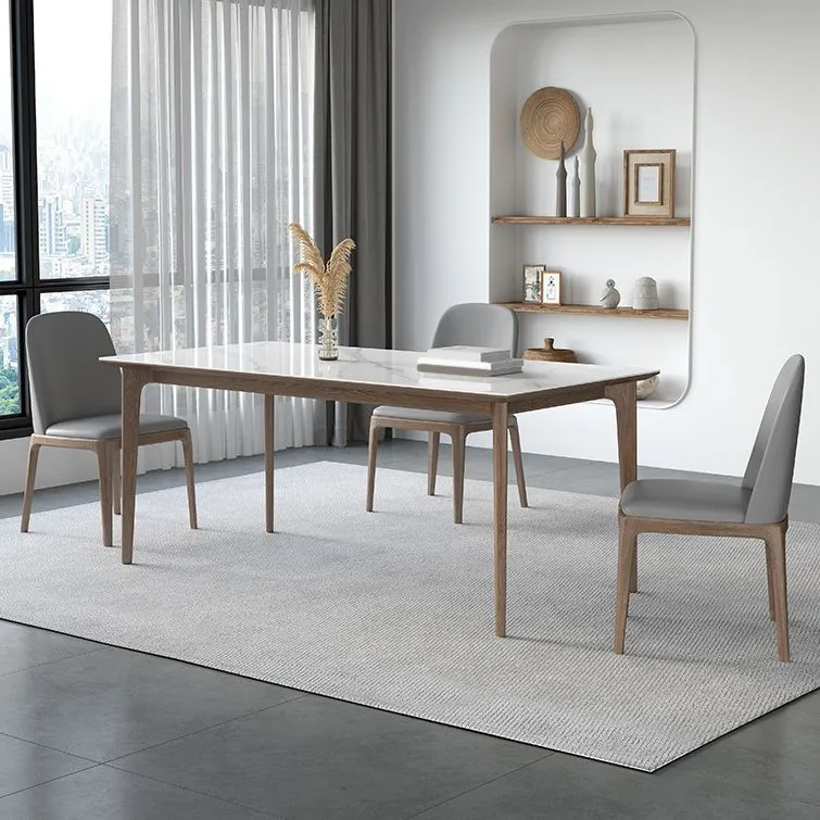 Tavolo da pranzo con piano pietra bianca Tavolo da pranzo moderno Mid-Century con 4 gambe legno Clearhalo