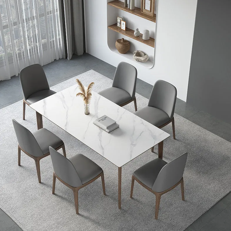 Tavolo da pranzo con piano pietra bianca Tavolo da pranzo moderno Mid-Century con 4 gambe legno Clearhalo