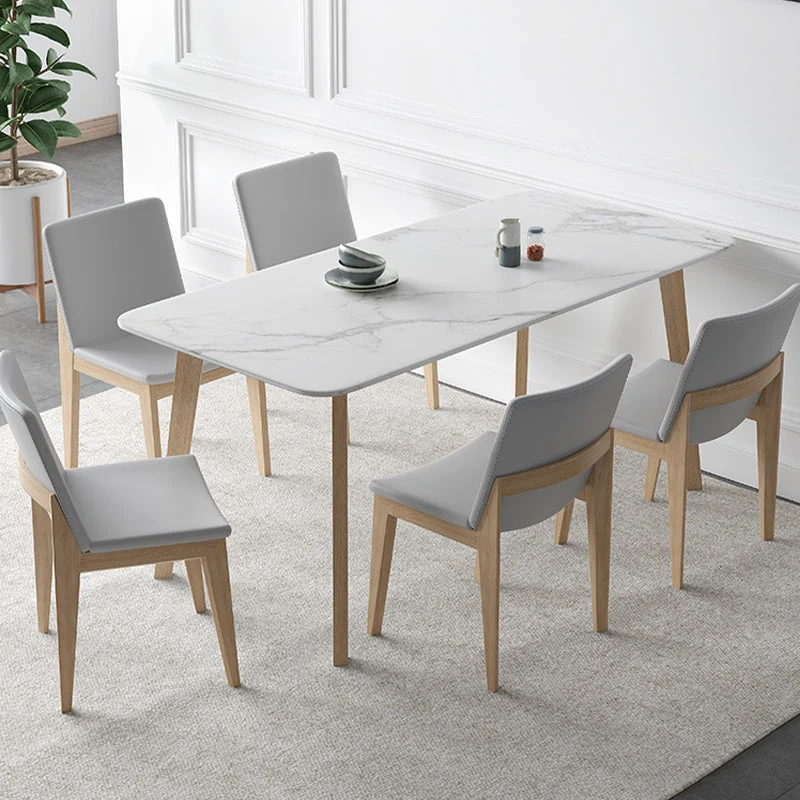 Tavolo da pranzo con piano pietra bianca Tavolo da pranzo moderno Mid-Century con 4 gambe Clearhalo
