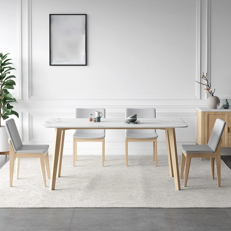 Tavolo da pranzo con piano pietra bianca Tavolo da pranzo moderno Mid-Century con 4 gambe Clearhalo