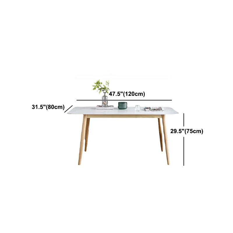 Tavolo da pranzo con piano pietra bianca Tavolo moderno della metà del secolo con 4 gambe legno Clearhalo