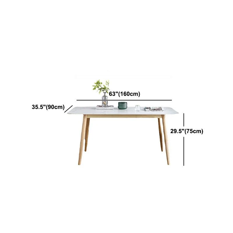 Tavolo da pranzo con piano pietra bianca Tavolo moderno della metà del secolo con 4 gambe legno Clearhalo