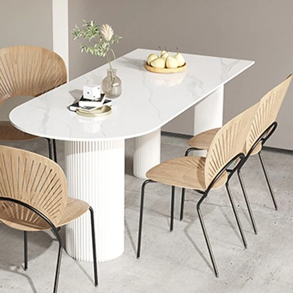 Tavolo da pranzo con piano pietra forma libera Tavolo da pranzo con base legno massello per cucina Clearhalo