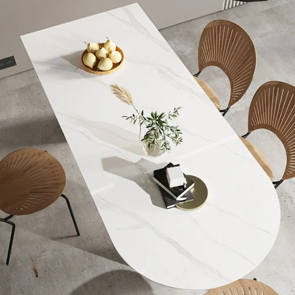 Tavolo da pranzo con piano pietra forma libera Tavolo da pranzo con base legno massello per cucina Clearhalo