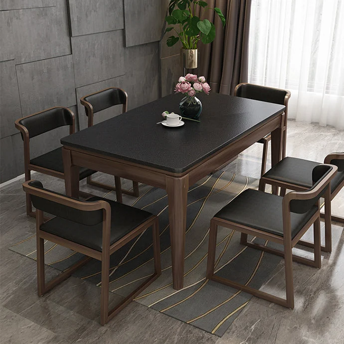 Tavolo da pranzo con piano pietra e gambe legno di frassino Tavolo da pranzo per interni nero Clearhalo