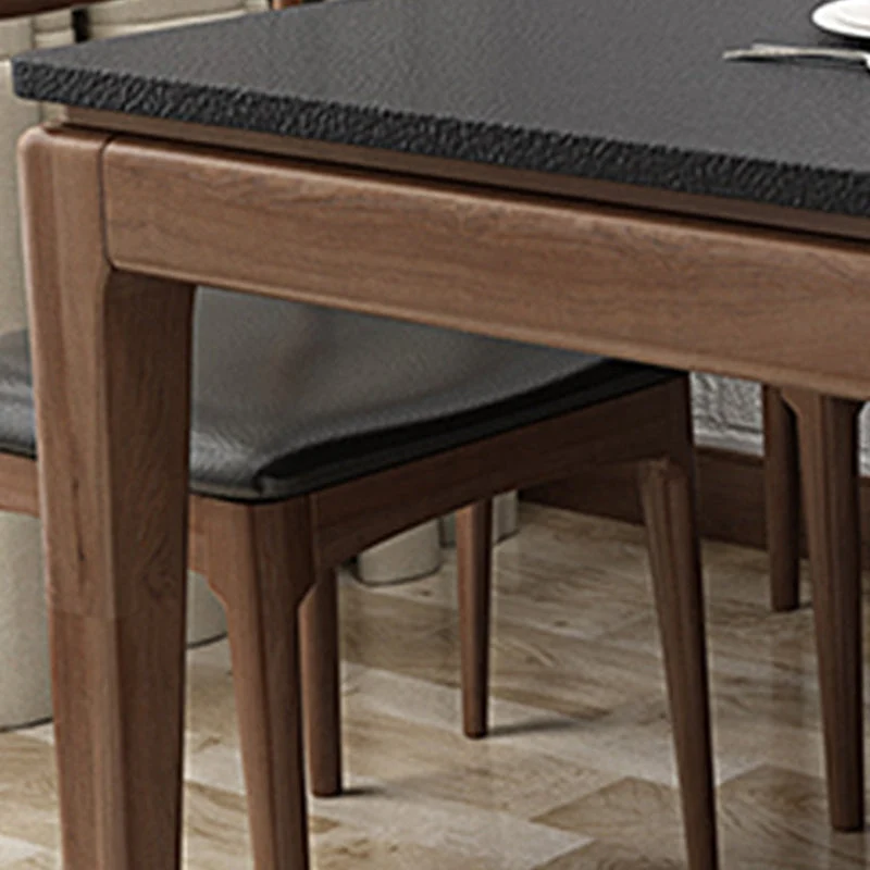 Tavolo da pranzo con piano pietra nera Tavolo da pranzo moderno Mid-Century con 4 gambe legno Clearhalo
