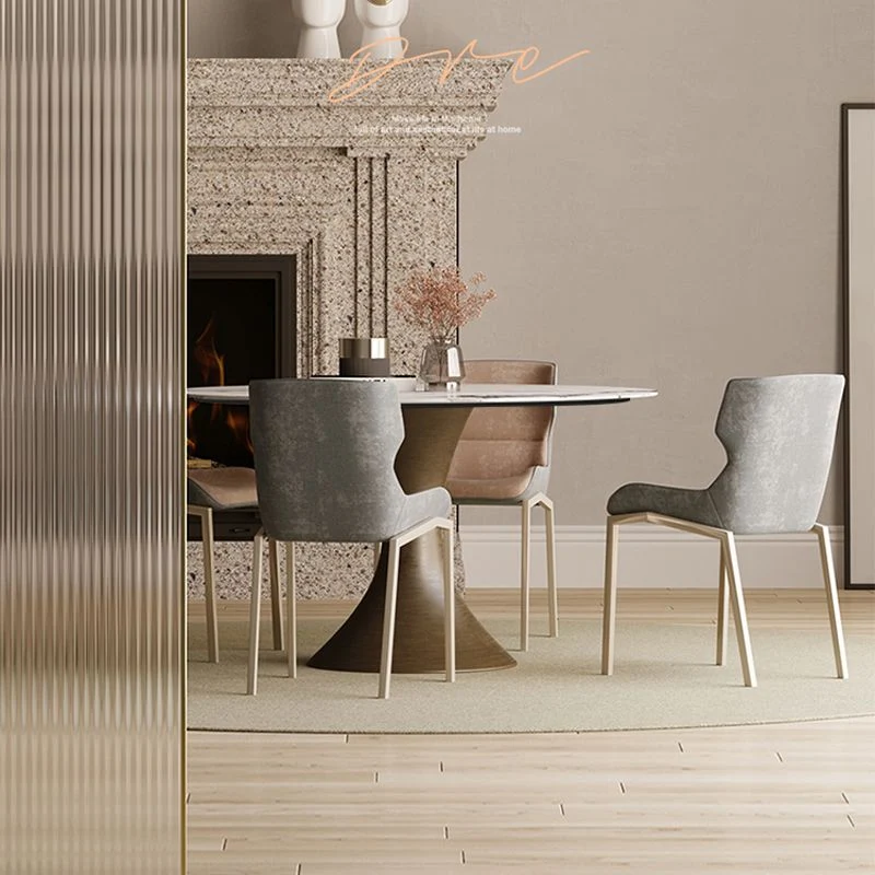 Tavolo da pranzo con piano pietra sinterizzata senza piatto girevole Tavolo rotondo di lusso con piedistallo metallo Clear...