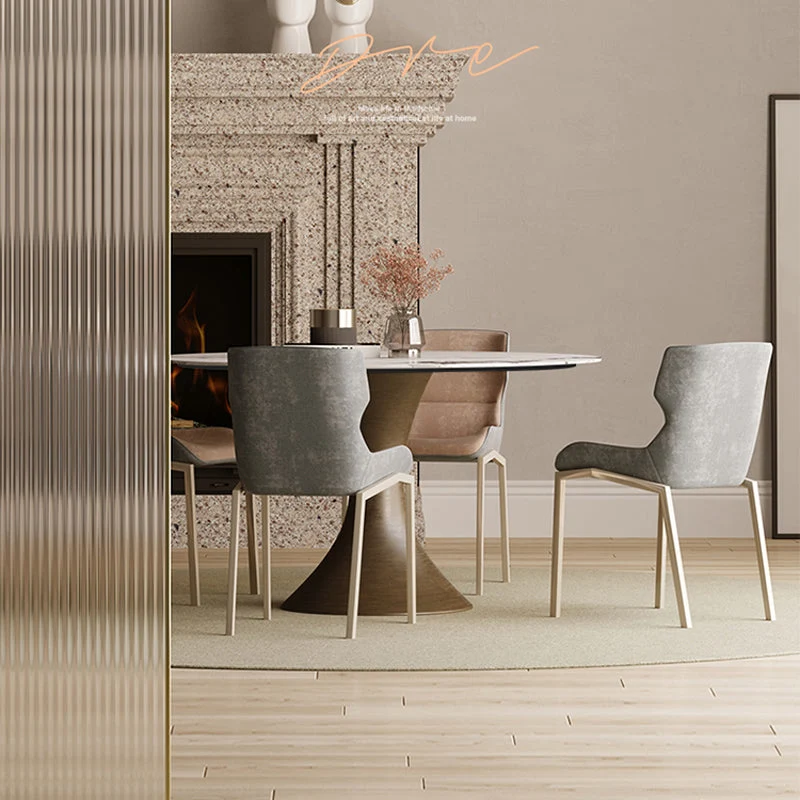 Tavolo da pranzo con piano pietra sinterizzata senza piatto girevole Tavolo rotondo di lusso con piedistallo metallo Clear...