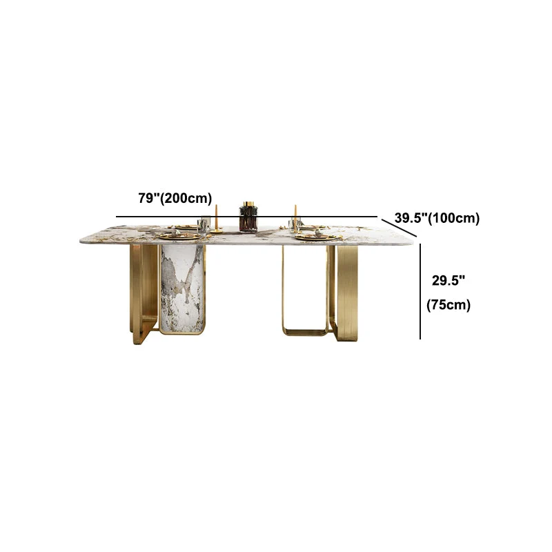 Tavolo da pranzo con piano pietra sinterizzata Tavolo da casa rettangolare di lusso con base oro Clearhalo