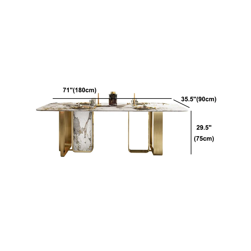 Tavolo da pranzo con piano pietra sinterizzata Tavolo da casa rettangolare di lusso con base oro Clearhalo