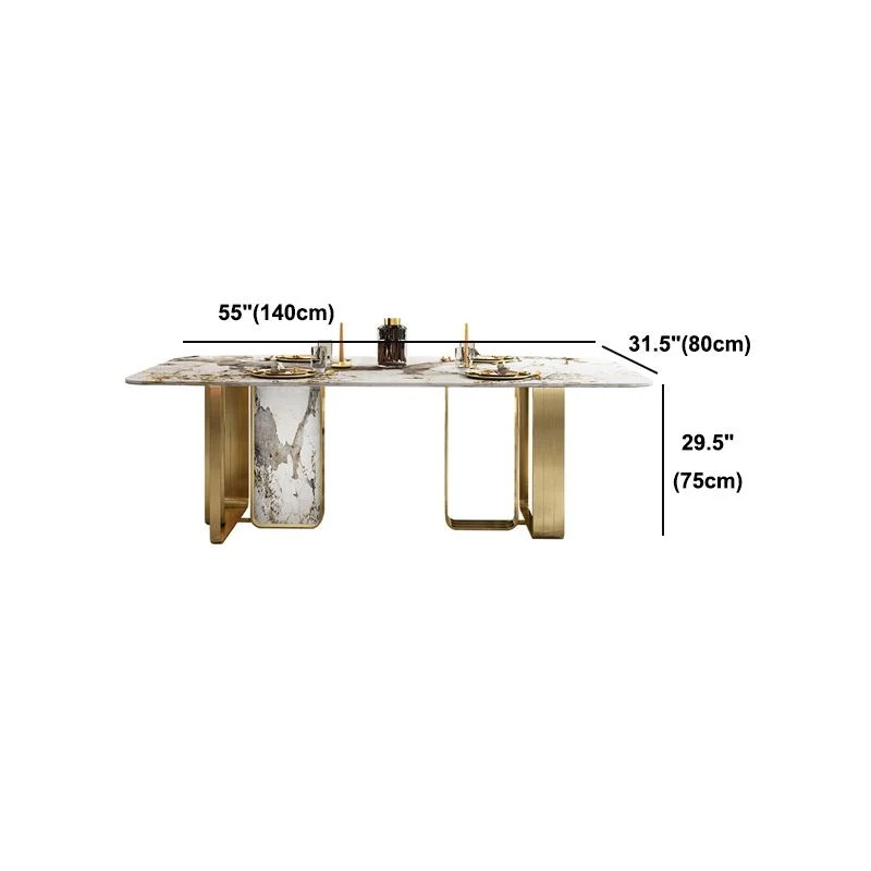 Tavolo da pranzo con piano pietra sinterizzata Tavolo da casa rettangolare di lusso con base oro Clearhalo
