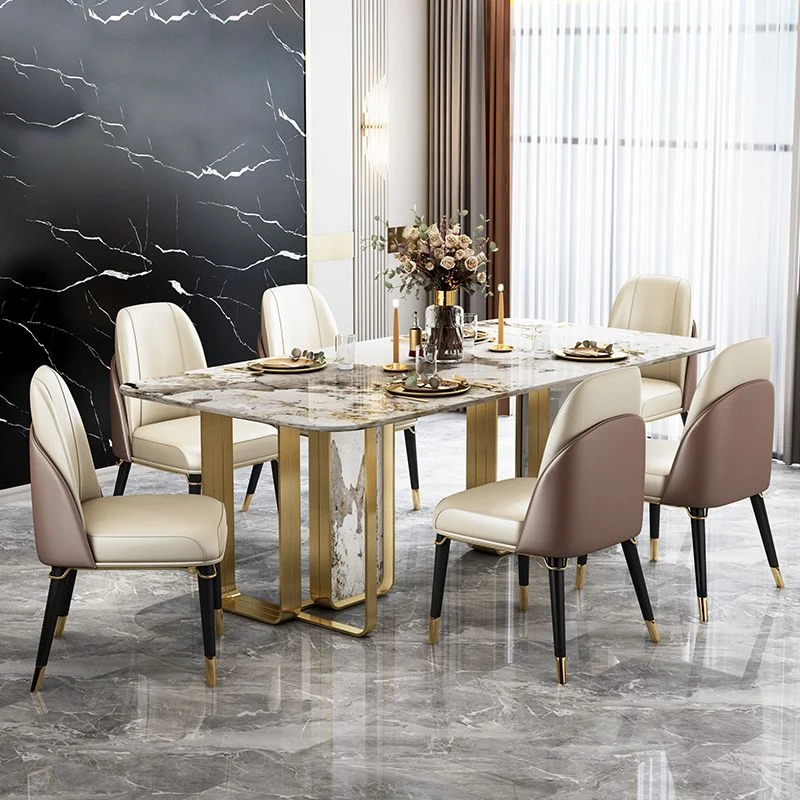 Tavolo da pranzo con piano pietra sinterizzata Tavolo da casa rettangolare di lusso con base oro Clearhalo