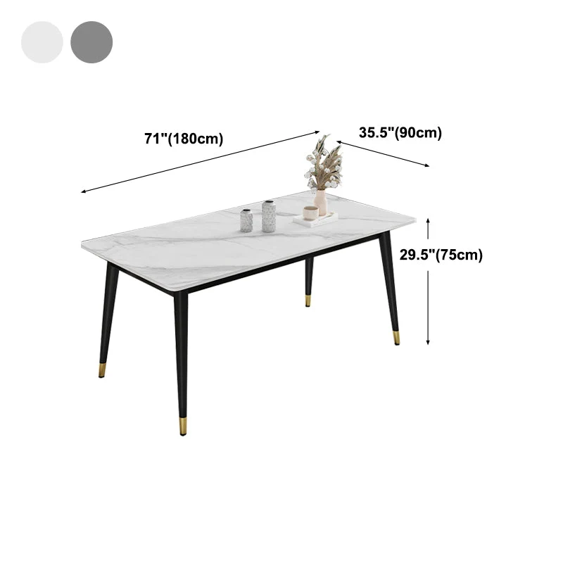 Tavolo da pranzo con piano pietra stile Glam Tavolo da pranzo rettangolare con 4 gambe metallo Clearhalo