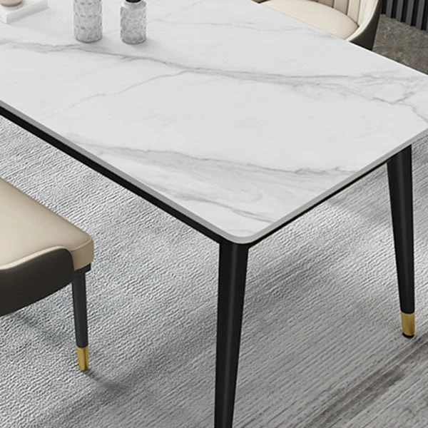 Tavolo da pranzo con piano pietra stile Glam Tavolo da pranzo rettangolare con 4 gambe metallo Clearhalo