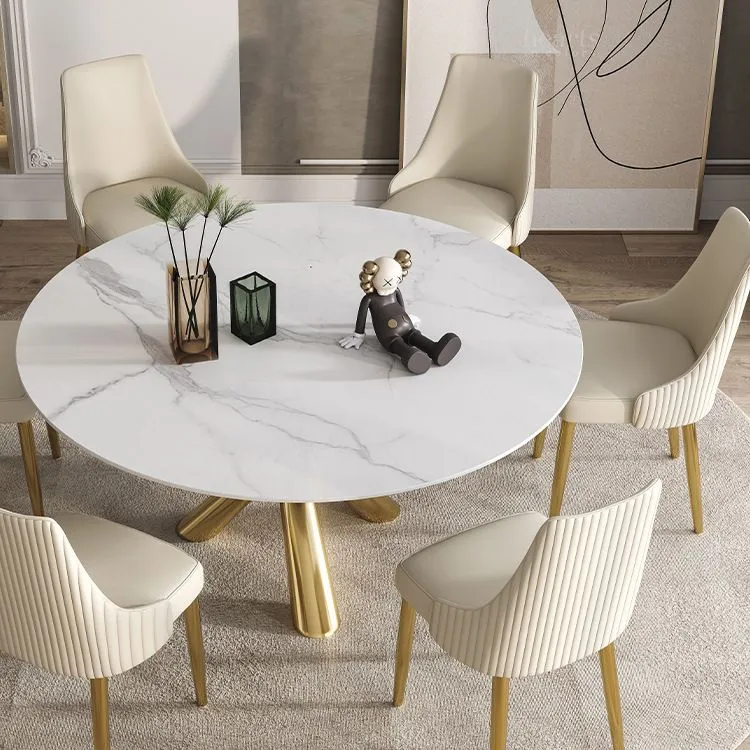 Tavolo da pranzo con piano pietra Tavolo da pranzo moderno con base piedistallo oro Clearhalo