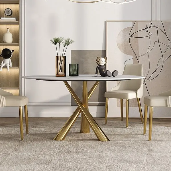 Tavolo da pranzo con piano pietra Tavolo da pranzo moderno con base piedistallo oro Clearhalo
