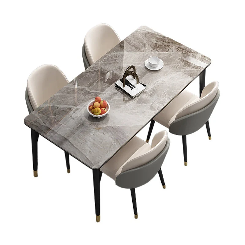 Tavolo da pranzo con piano pietra Tavolo da pranzo moderno rettangolare con 4 gambe nero Clearhalo