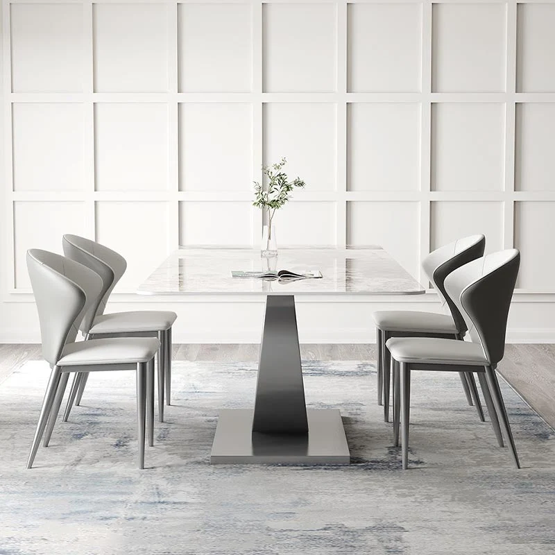 Tavolo da pranzo con piano pietra Tavolo da pranzo rettangolare moderno con base piedistallo Clearhalo