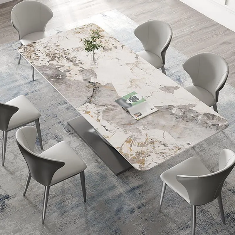 Tavolo da pranzo con piano pietra Tavolo da pranzo rettangolare moderno con base piedistallo Clearhalo