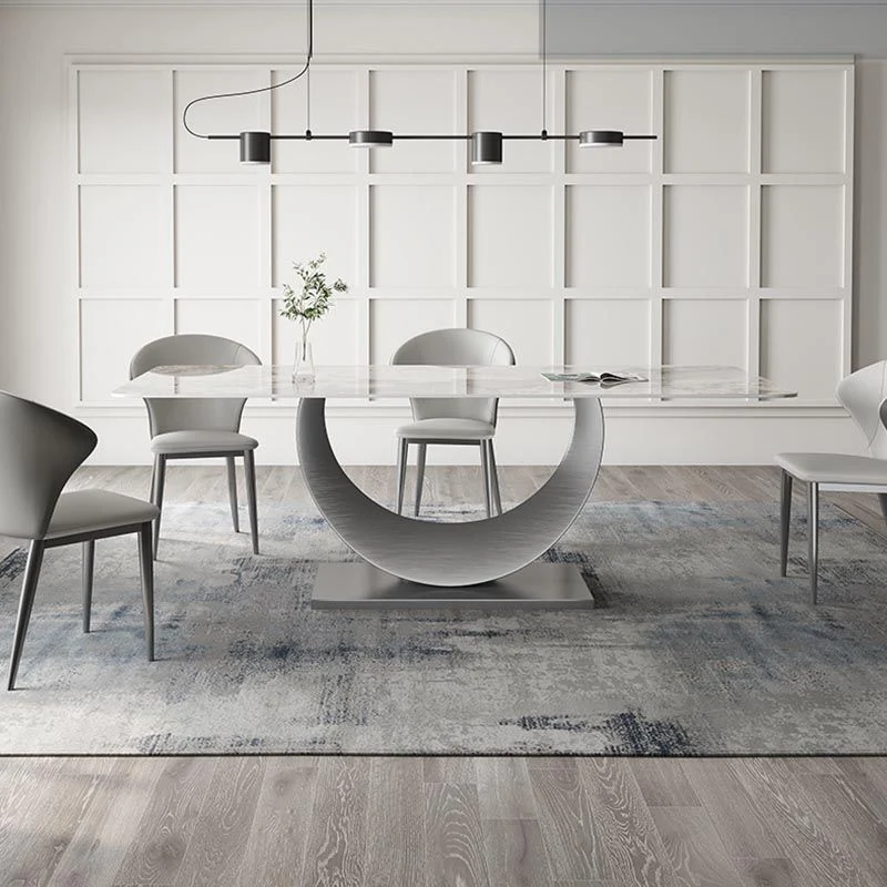 Tavolo da pranzo con piano pietra Tavolo da pranzo rettangolare moderno con base piedistallo Clearhalo