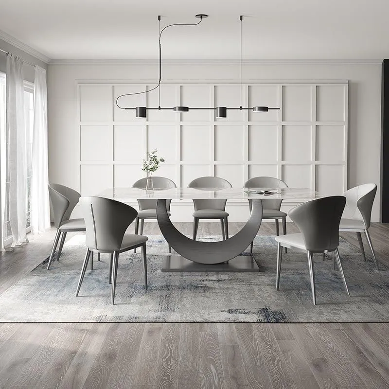 Tavolo da pranzo con piano pietra Tavolo da pranzo rettangolare moderno con base piedistallo Clearhalo