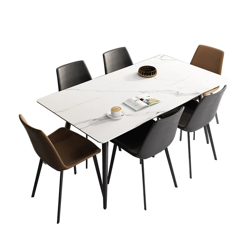 Tavolo da pranzo con piano pietra Tavolo da pranzo moderno rettangolare con 4 gambe nere Clearhalo