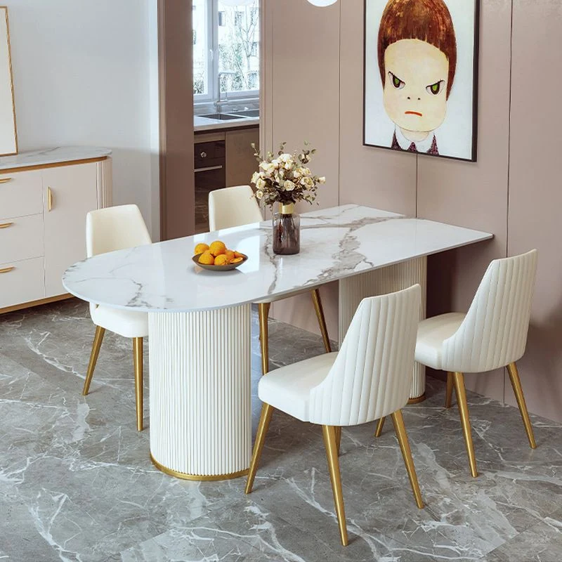 Tavolo da pranzo con piano pietra Tavolo da pranzo di lusso con base slitta bianco Clearhalo