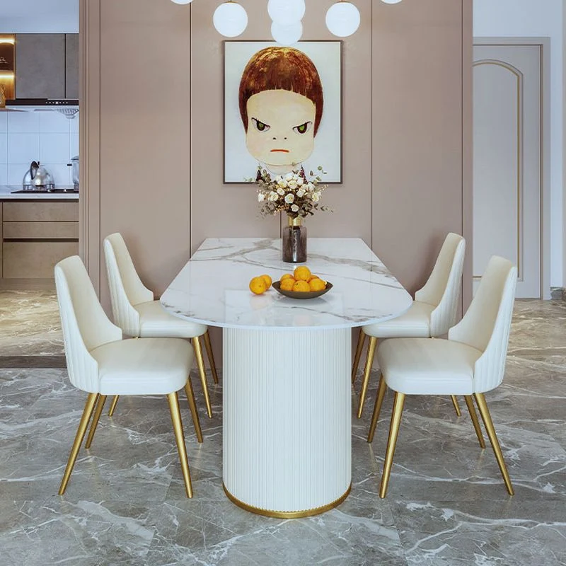 Tavolo da pranzo con piano pietra Tavolo da pranzo di lusso con base slitta bianco Clearhalo